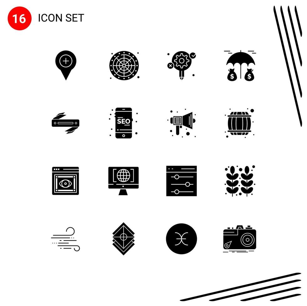 interface utilisateur pack de 16 glyphes solides de base de protection contre le rasoir jouer processus d'assurance éléments de conception vectoriels modifiables vecteur