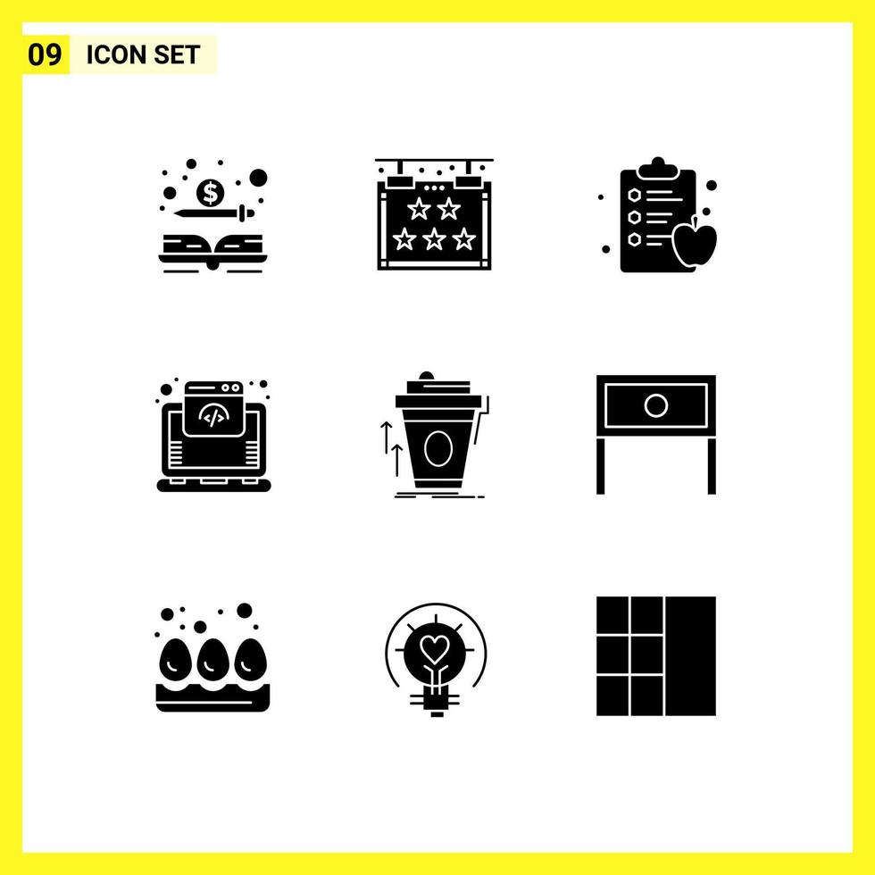 9 concept de glyphe solide pour les sites Web mobiles et applications produit de café apple hébergement en ligne éléments de conception vectoriels modifiables vecteur