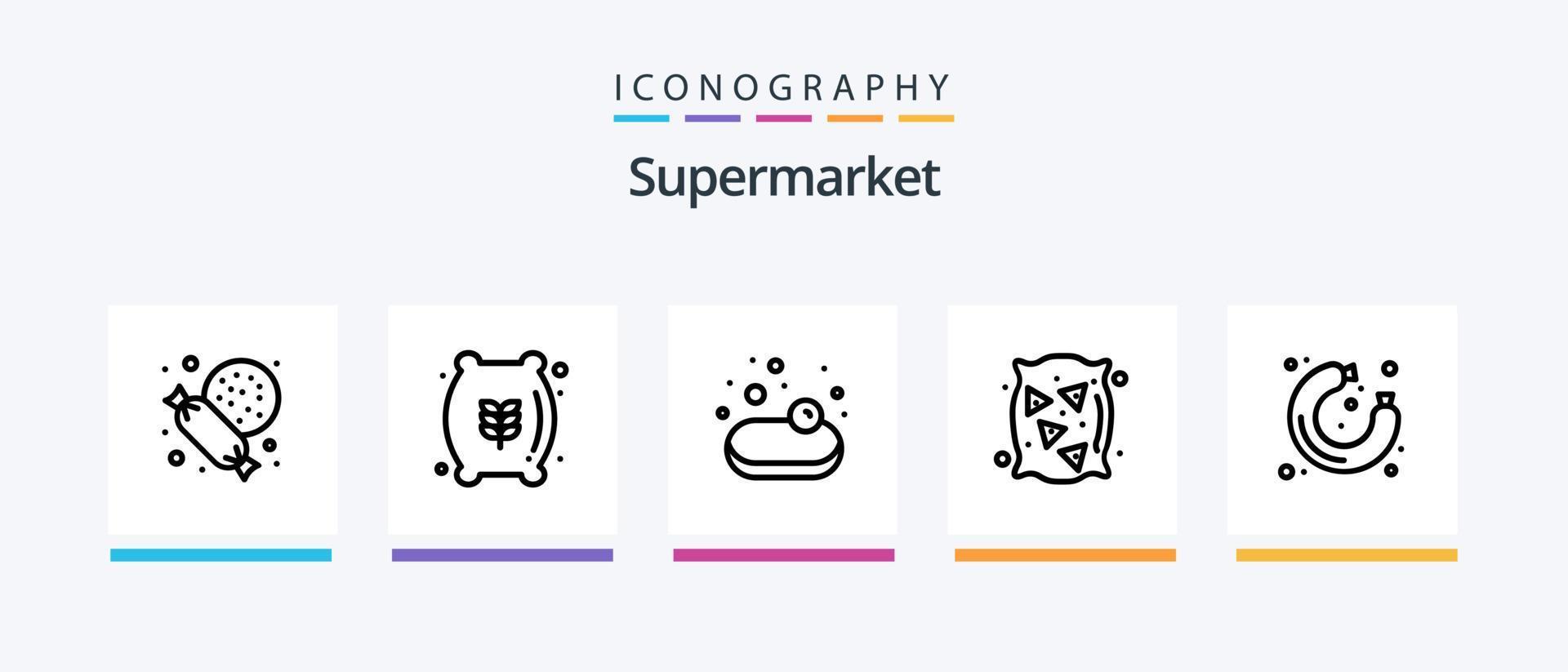 pack d'icônes de ligne de supermarché 5 comprenant. supermarché. produits de beauté. riz. blé. conception d'icônes créatives vecteur