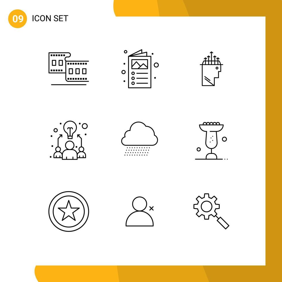 ensemble de 9 symboles universels d'éléments de conception vectoriels modifiables d'équipe de main de travail en nuage vecteur