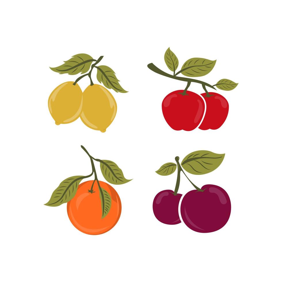 jeu d'icônes de fruits. pomme, cerise, orange, citron et autres. symbole de logo de fruits. image vectorielle des ingrédients alimentaires. éléments de conception de fruits naturels et d'aliments biologiques vecteur