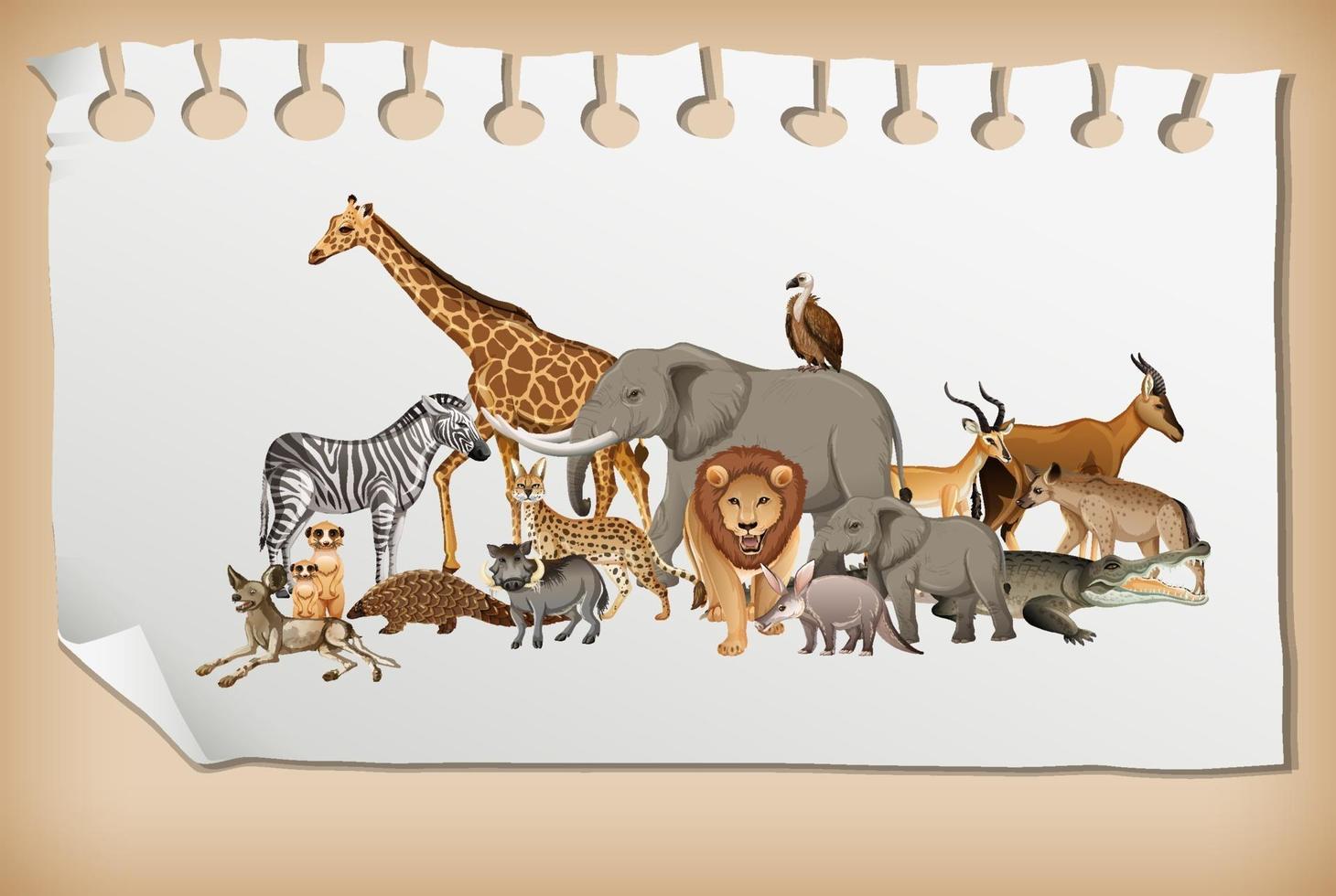 Groupe d'animaux sauvages d'Afrique sur papier vecteur