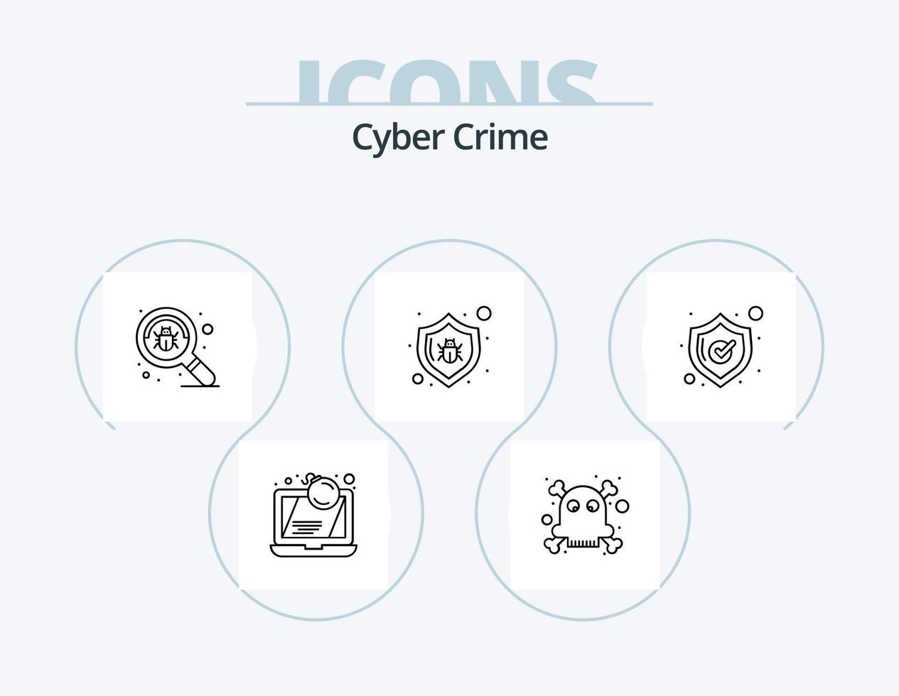conception d'icônes pack 5 d'icônes de ligne de cybercriminalité. logiciels malveillants. infecté. virus. nuage. bouclier vecteur