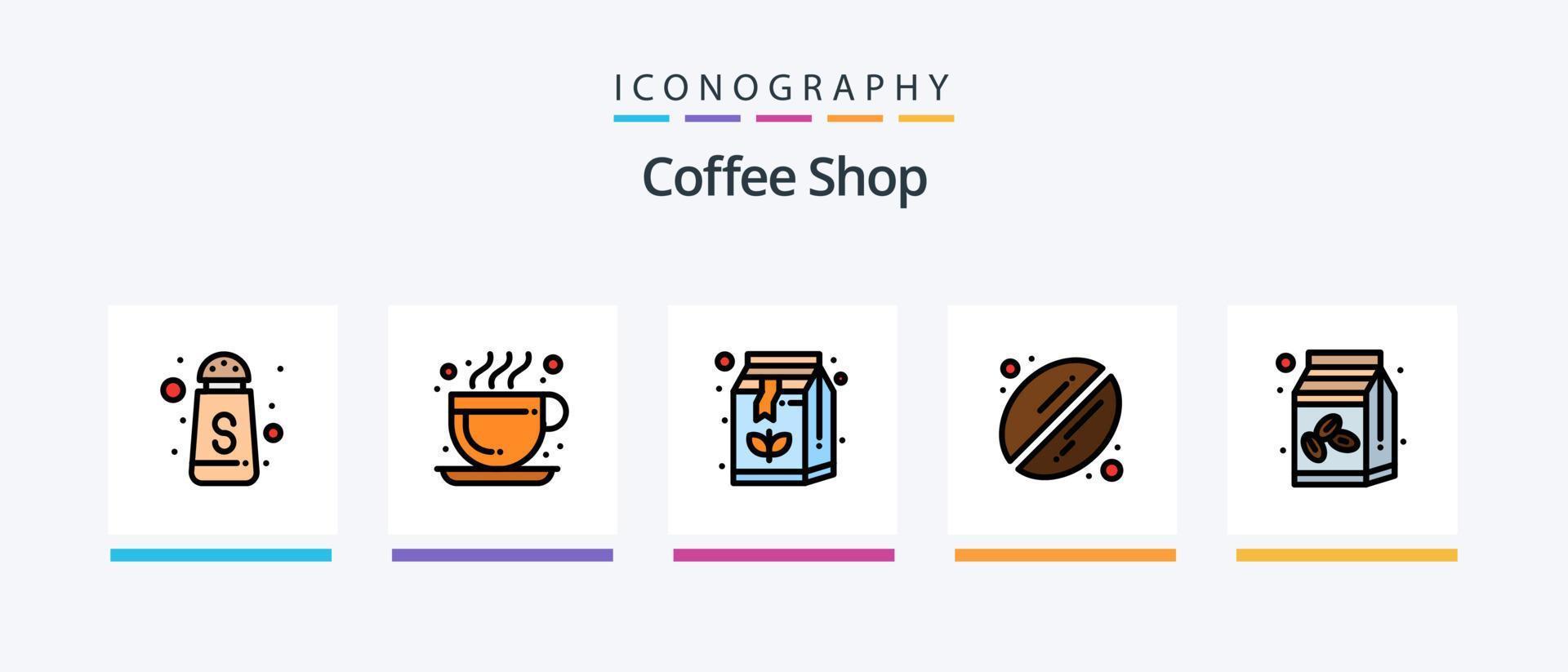 ligne de café remplie de 5 packs d'icônes, y compris la boutique. boire. machine. café. café chaud. conception d'icônes créatives vecteur