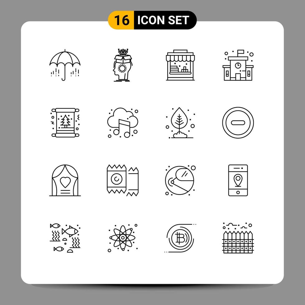 pack de 16 signes et symboles de contours modernes pour les supports d'impression Web tels que la carte d'invitation bâtiment d'école principale éléments de conception vectoriels modifiables vecteur