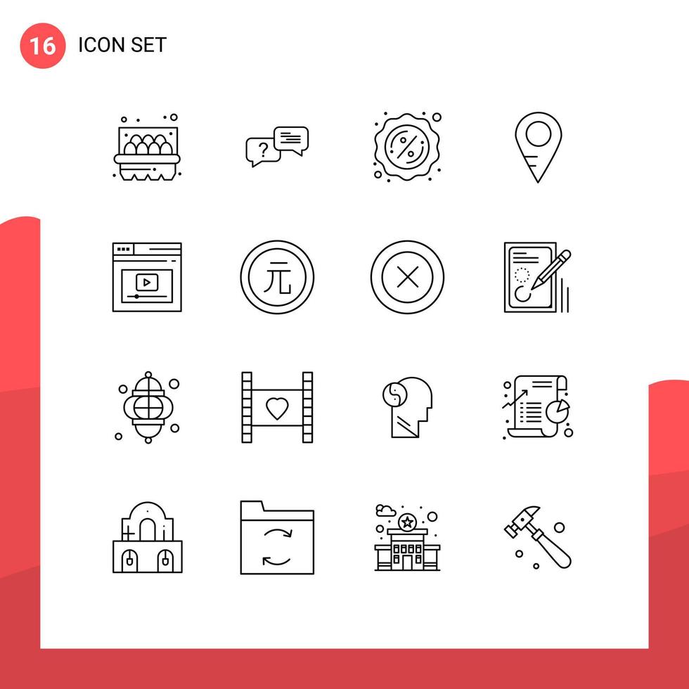 16 icônes créatives signes et symboles modernes de la page de vente vidéo éléments de conception vectoriels modifiables de l'école vecteur