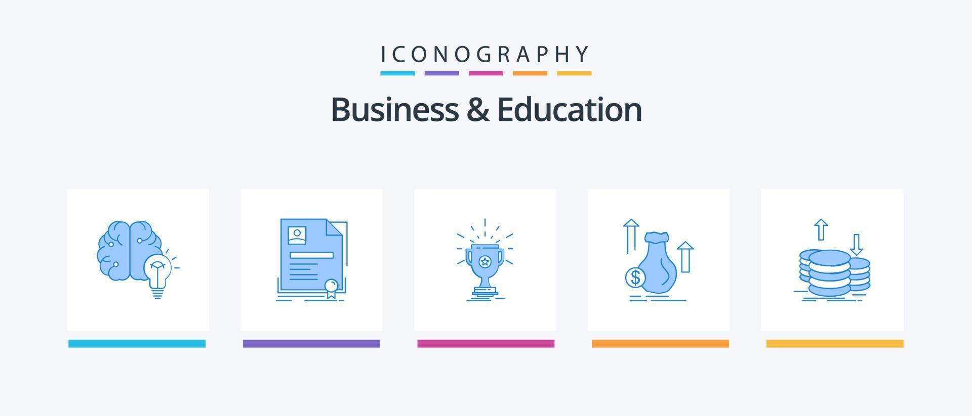 pack d'icônes bleu 5 pour les affaires et l'éducation, y compris le dollar. argent. accord. tasse. prix. conception d'icônes créatives vecteur