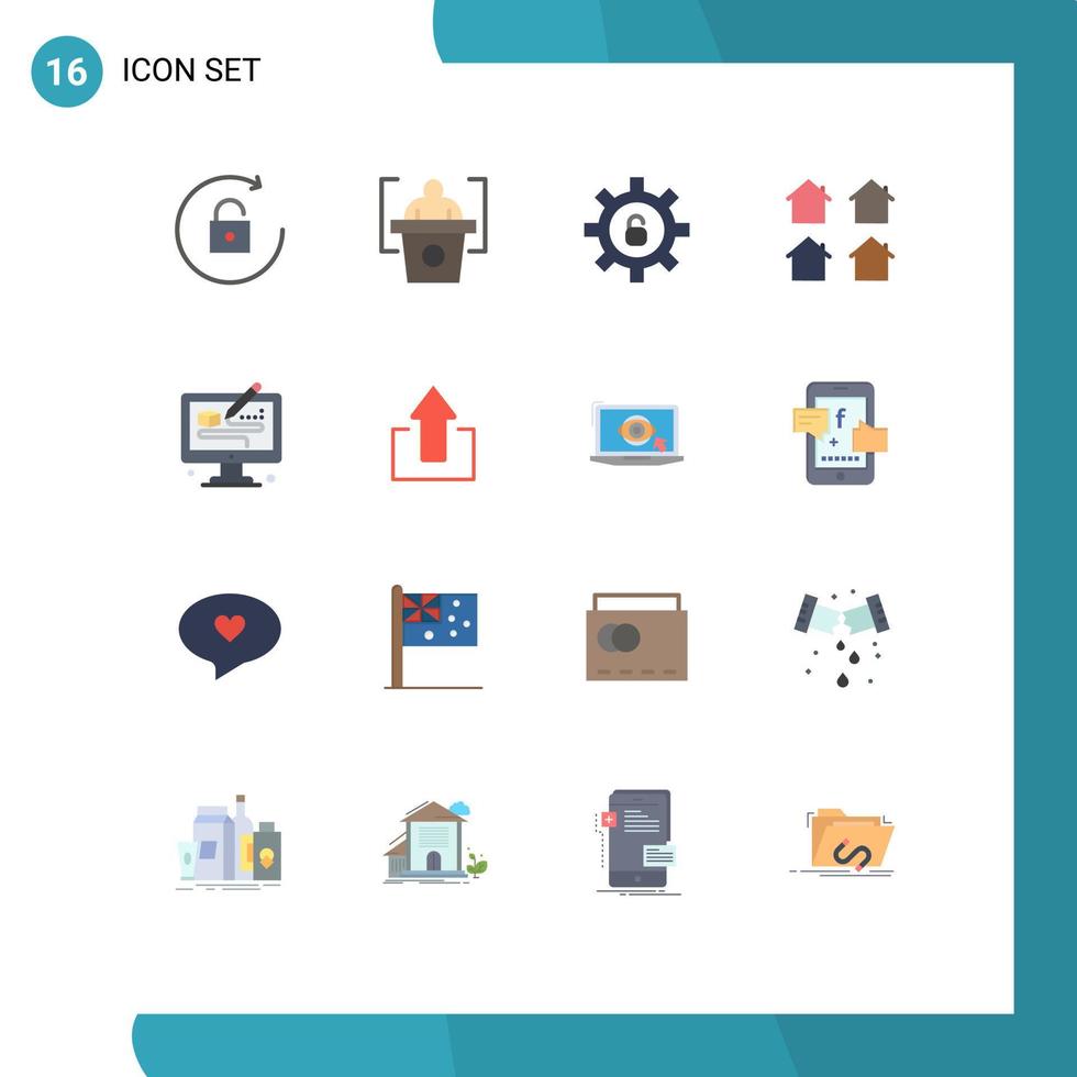 concept de 16 couleurs plates pour les sites Web mobiles et les applications de conception de paramètres de processus logement créatif pack modifiable d'éléments de conception de vecteur créatif
