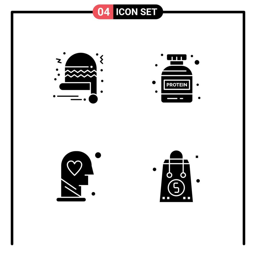 4 glyphes solides vectoriels thématiques et symboles modifiables du processus de chapeau de noël sac de cerveau de gym éléments de conception vectoriels modifiables vecteur