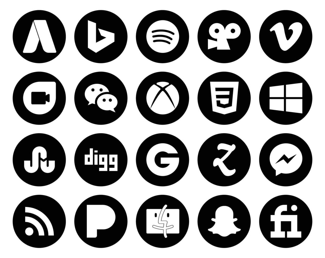 pack de 20 icônes de médias sociaux, y compris rss zootool messenger groupon stumbleupon vecteur