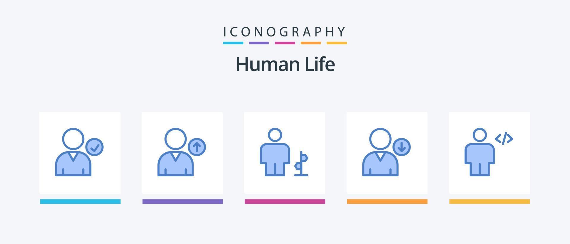 pack d'icônes bleu humain 5, y compris humain. corps. direction. avatar. suivant. conception d'icônes créatives vecteur