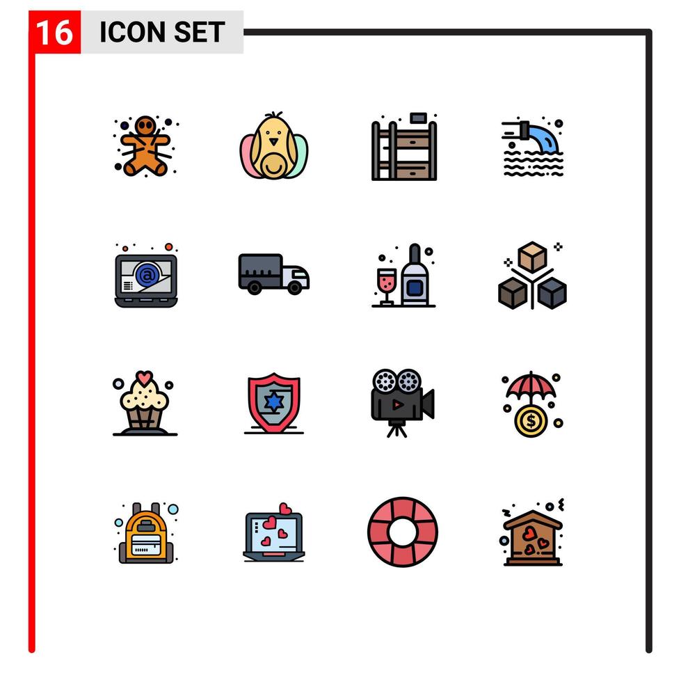 ensemble de 16 lignes vectorielles remplies de couleur plate sur la grille pour ordinateur portable pollution des eaux usées domestiques éléments de conception vectoriels créatifs modifiables vecteur