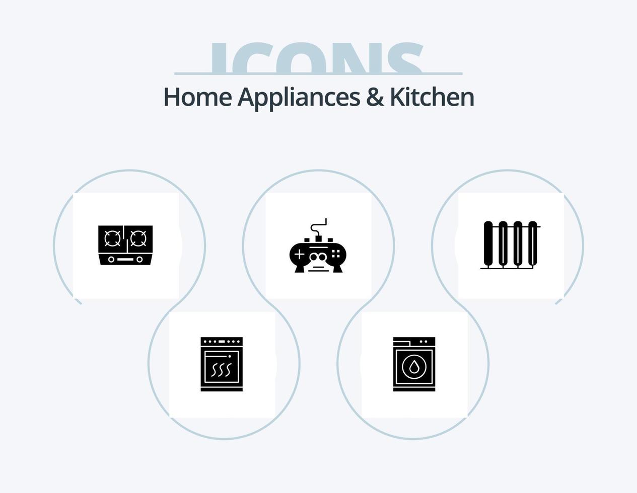 appareils électroménagers et cuisine glyphe pack d'icônes 5 conception d'icônes. cuisine. cuisson. la lessive. cuisine. poêle vecteur