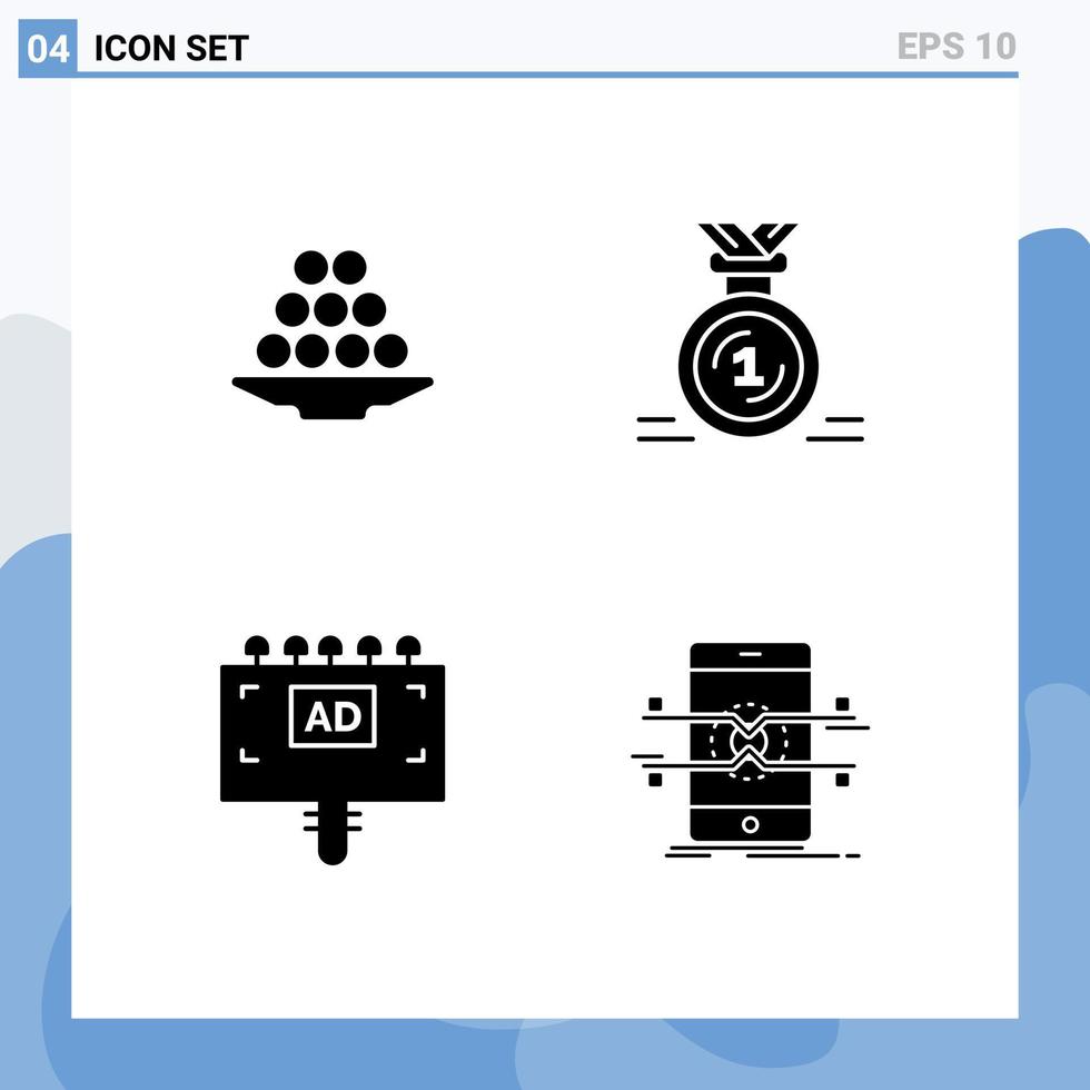 ensemble de 4 glyphes solides universels pour les applications web et mobiles bol premier régal indien récompense éléments de conception vectoriels modifiables vecteur