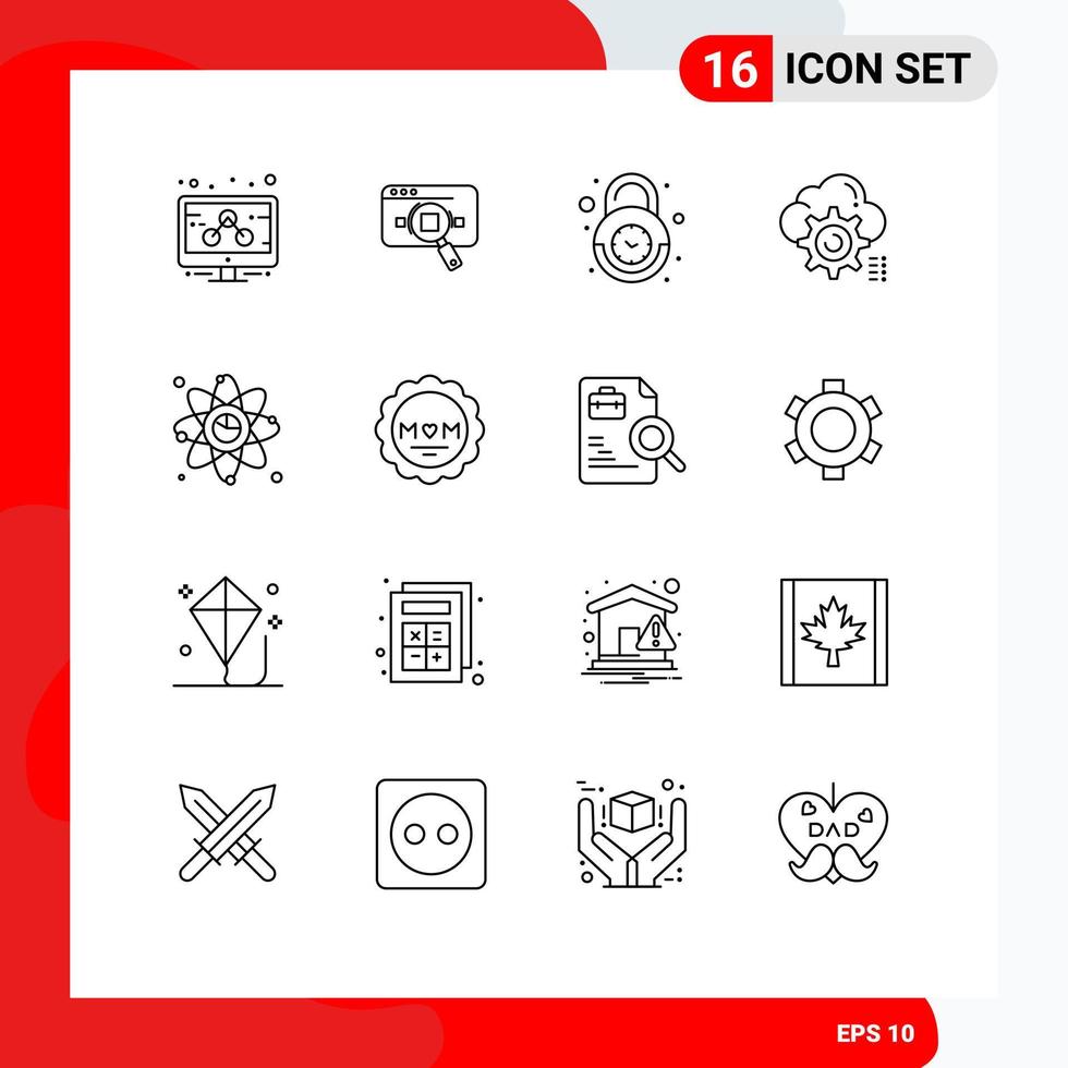 16 contours universels définis pour les applications web et mobiles cloud gear search security lock editable vector design elements