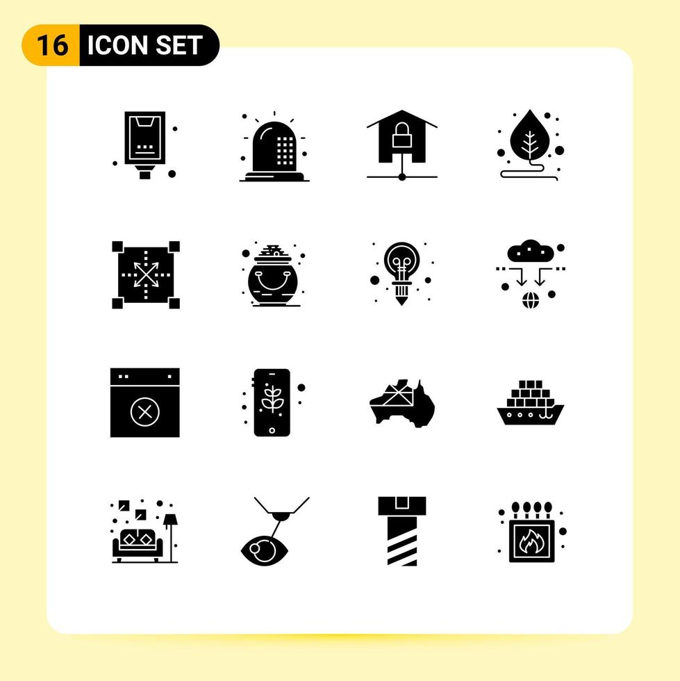 16 concept de glyphe solide pour les sites Web mobiles et les applications sous forme de feuille de plante kit de maison intelligente éléments de conception vectoriels modifiables vecteur