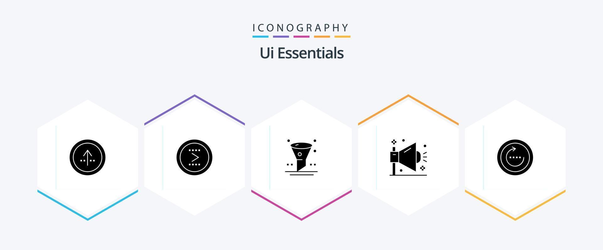 pack d'icônes ui essentials 25 glyphes, y compris seo. commercialisation. suivant. entreprise. interface vecteur