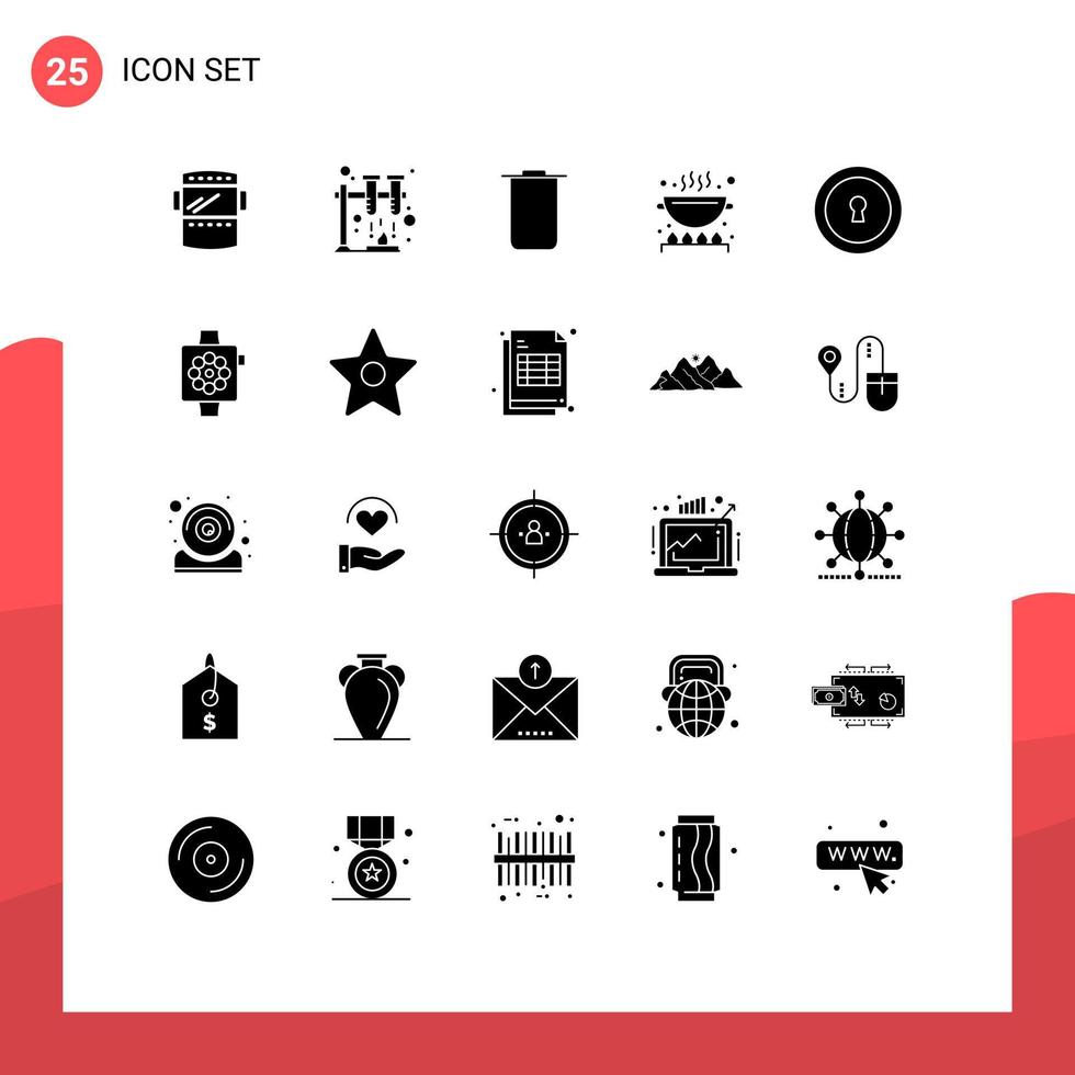 interface mobile glyphe solide ensemble de 25 pictogrammes d'ensembles privés apple éléments de conception vectoriels modifiables de cuisine de trou de serrure vecteur