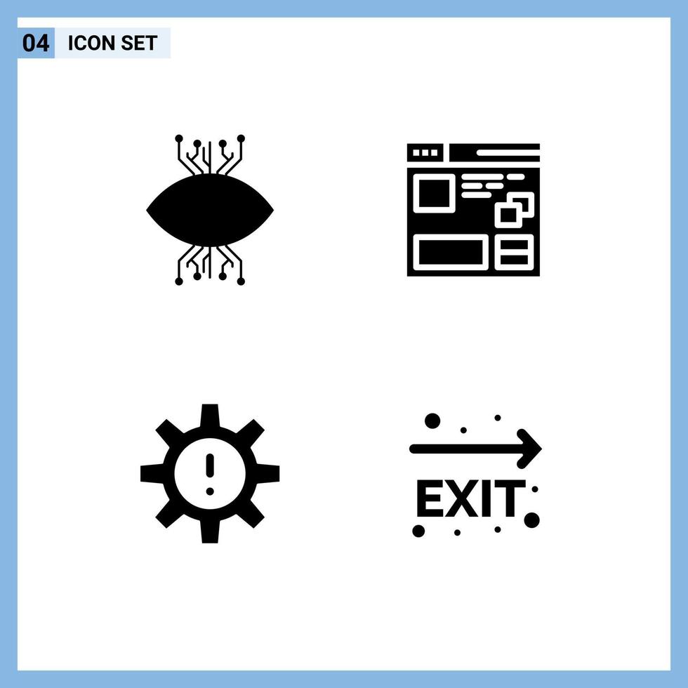 ensemble de 4 pack de glyphes solides commerciaux pour les éléments de conception vectoriels modifiables humains de vision de fenêtre d'infrastructure internet vecteur