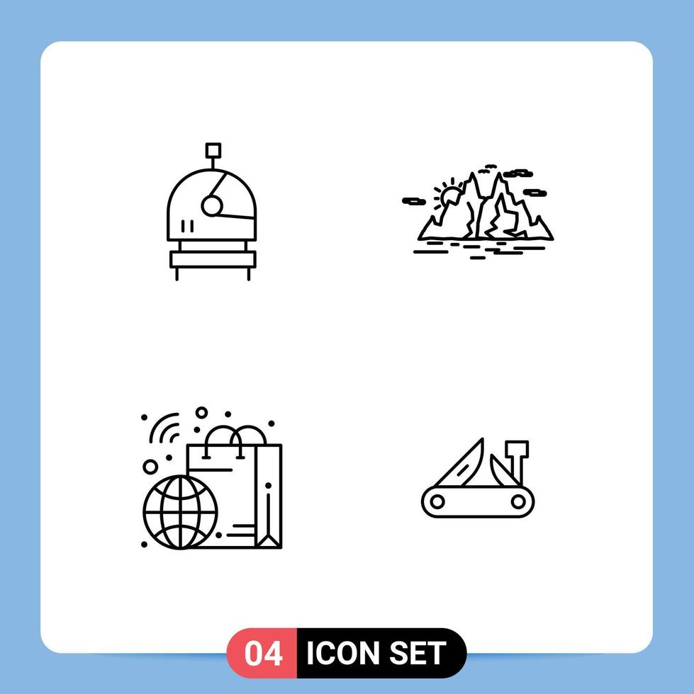 ligne d'interface mobile ensemble de 4 pictogrammes d'astronaute détail nature montagne éléments de conception vectoriels modifiables intelligents vecteur