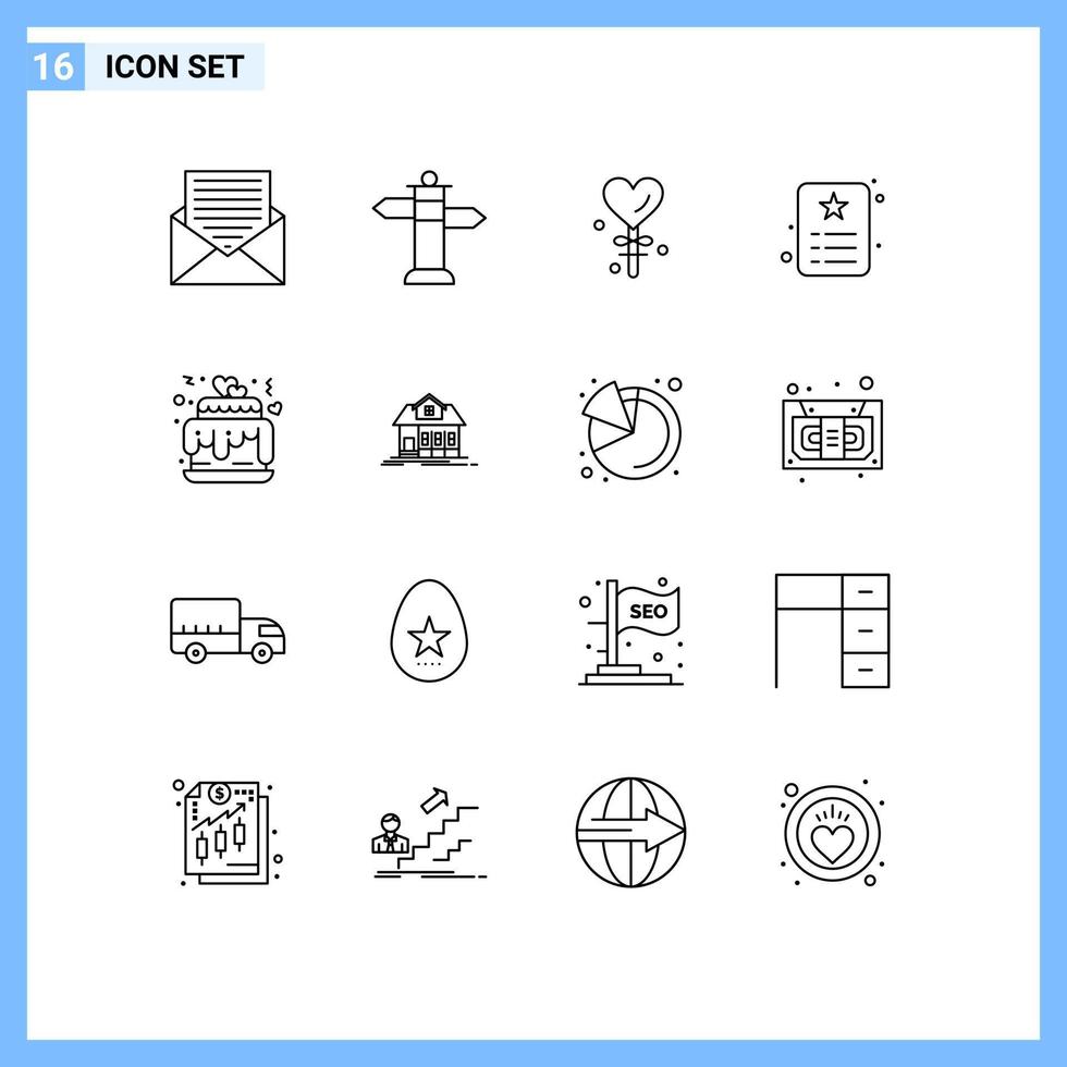 16 icônes créatives signes et symboles modernes de coeurs identité coeur carte d'identité carte éléments de conception vectoriels modifiables vecteur