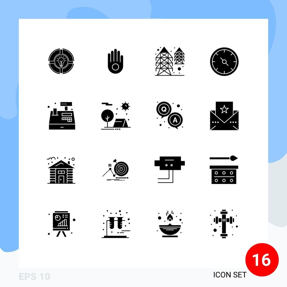 pack de glyphes solides de 16 symboles universels d'éléments de conception vectoriels modifiables d'affaires de jauge d'électricité de bureau de paiement vecteur