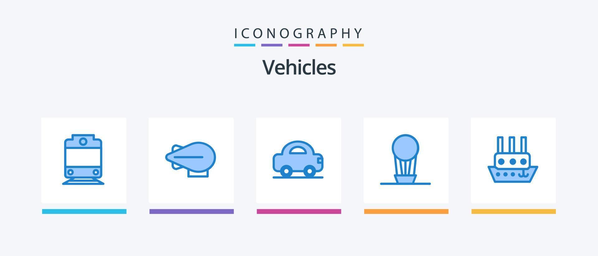 pack d'icônes de véhicules bleu 5 comprenant. air. navire. bateau à vapeur. conception d'icônes créatives vecteur