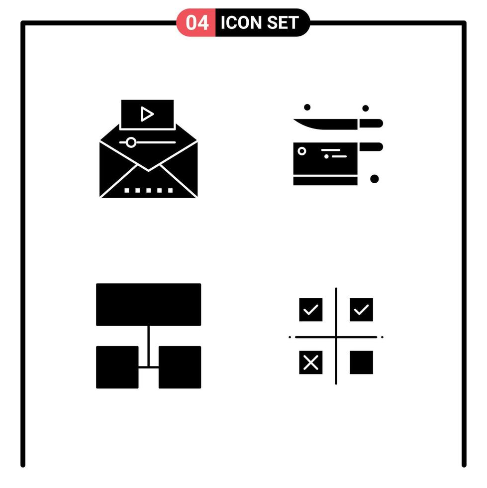 pack d'icônes vectorielles stock de 4 signes et symboles de ligne pour la célèbre mise en page vidéo marketing vidéo structure de cuisine éléments de conception vectoriels modifiables vecteur