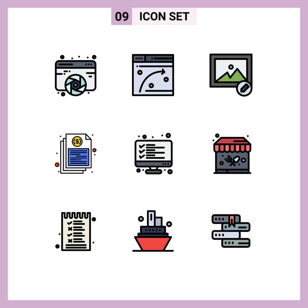 9 icônes créatives signes et symboles modernes de la liste de contrôle fichier d'hébergement financier projet de loi éléments de conception vectoriels modifiables vecteur