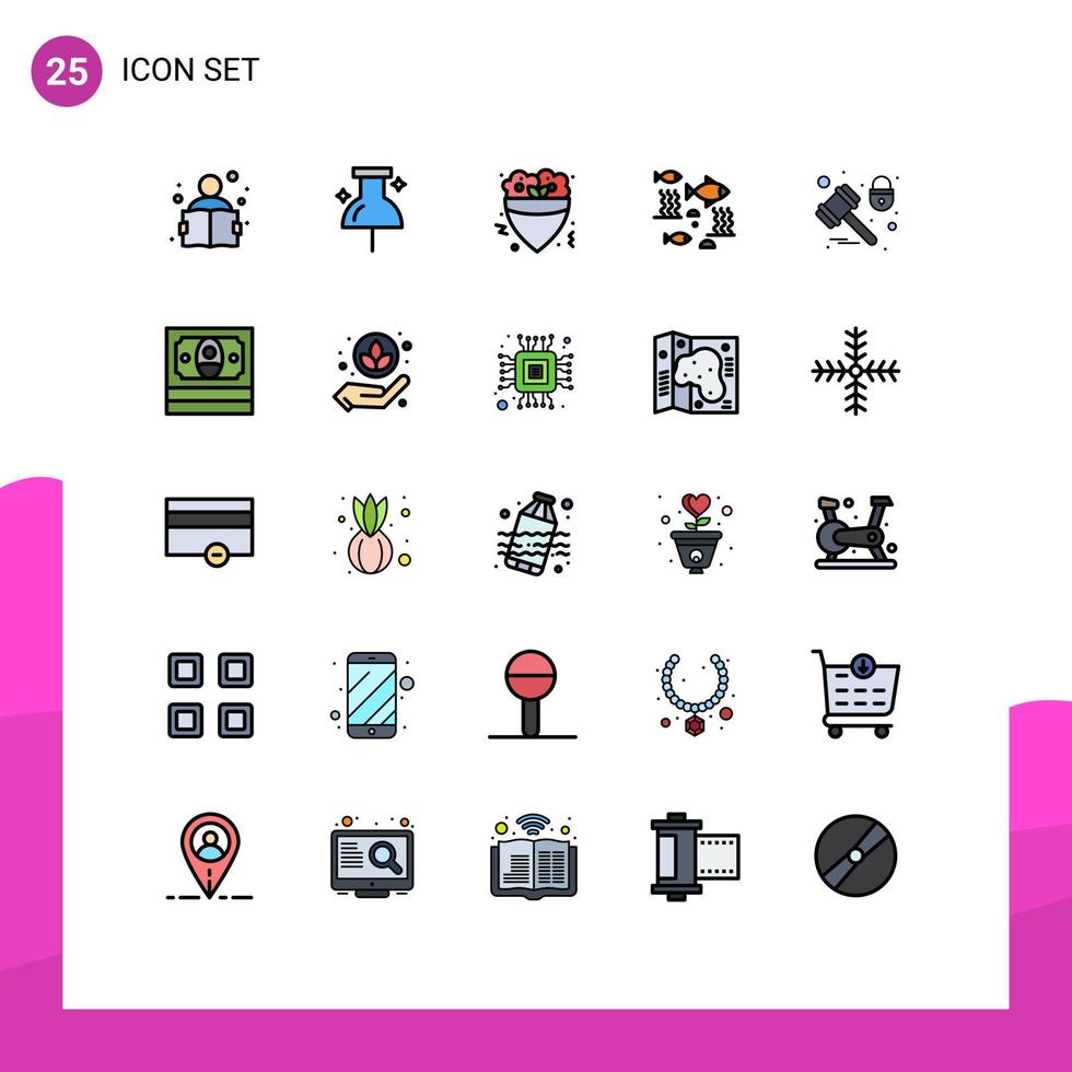 interface mobile ligne remplie couleur plate ensemble de 25 pictogrammes de loi sous l'eau nourriture pêche en mer éléments de conception vectoriels modifiables vecteur