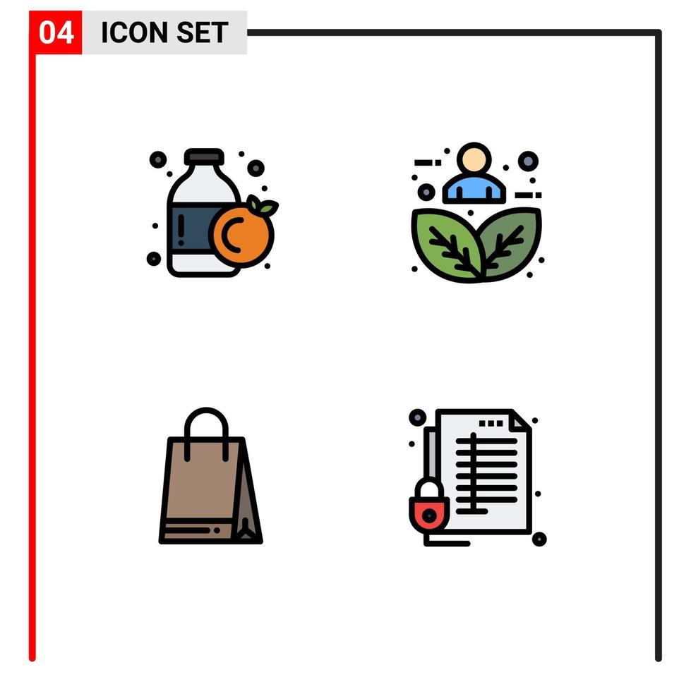 groupe de 4 couleurs plates remplies de signes et de symboles pour les achats de bouteilles plante feuille nature serrure éléments de conception vectoriels modifiables vecteur