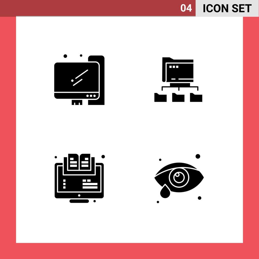 groupe de 4 signes et symboles de glyphes solides pour le dossier d'apprentissage informatique calculant des éléments de conception vectoriels modifiables en ligne vecteur