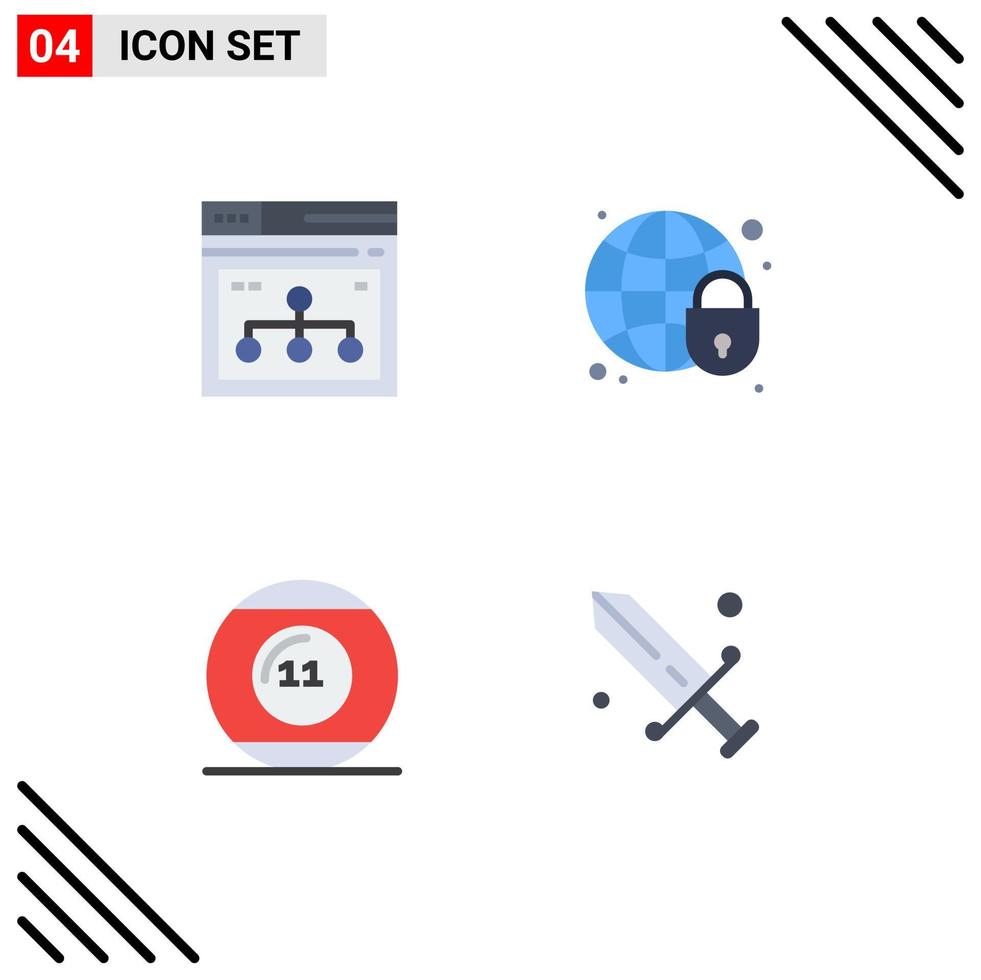 groupe de 4 icônes plates signes et symboles pour les éléments de conception vectoriels modifiables de jeu de globe de site Web de balle internet vecteur