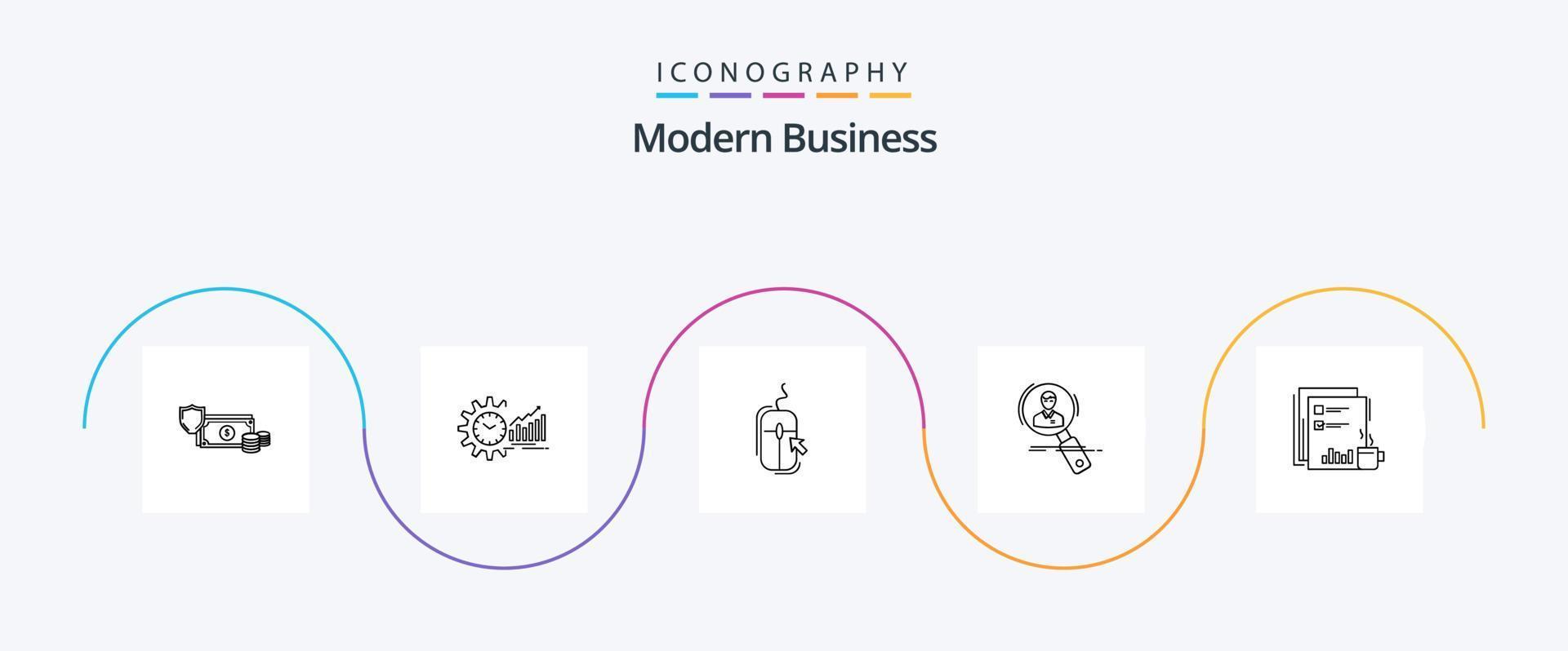 pack d'icônes de la ligne d'affaires moderne 5, y compris en ligne. Cliquez sur. analytique. souris. temps vecteur