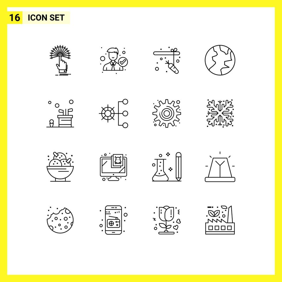 ensemble de pictogrammes de 16 contours simples d'éléments de conception vectoriels modifiables de tige de globe de bureau nature caddy vecteur