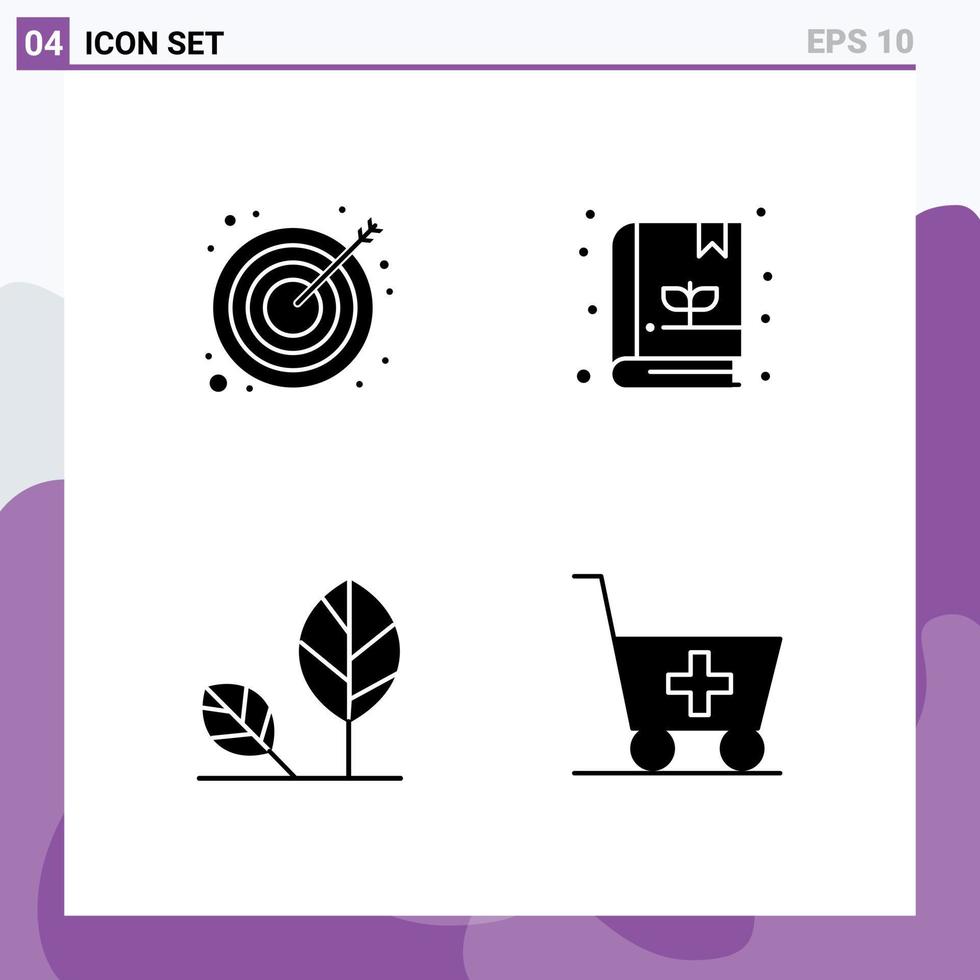 ensemble moderne de 4 glyphes et symboles solides tels que flèche environnement succès plante nature éléments de conception vectoriels modifiables vecteur