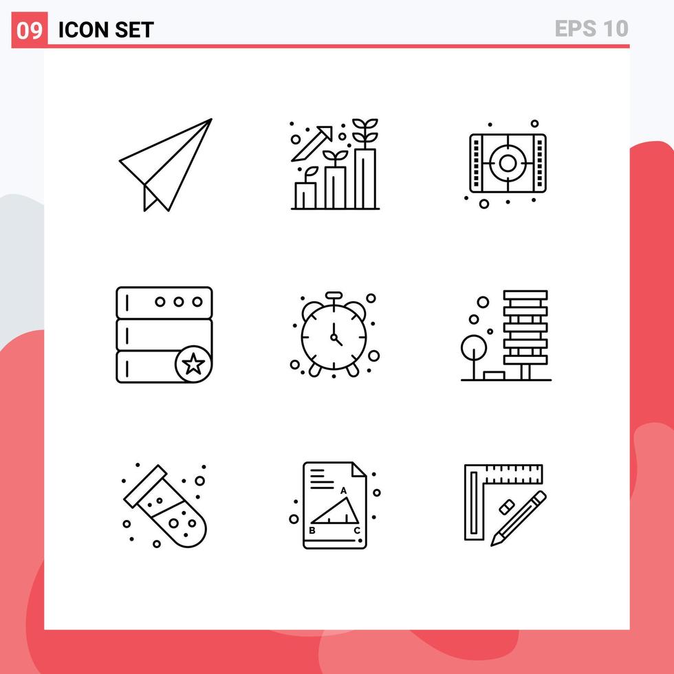 9 ensemble de contours d'interface utilisateur de signes et symboles modernes d'horloge d'art d'horloge éléments de conception vectoriels modifiables préférés vecteur