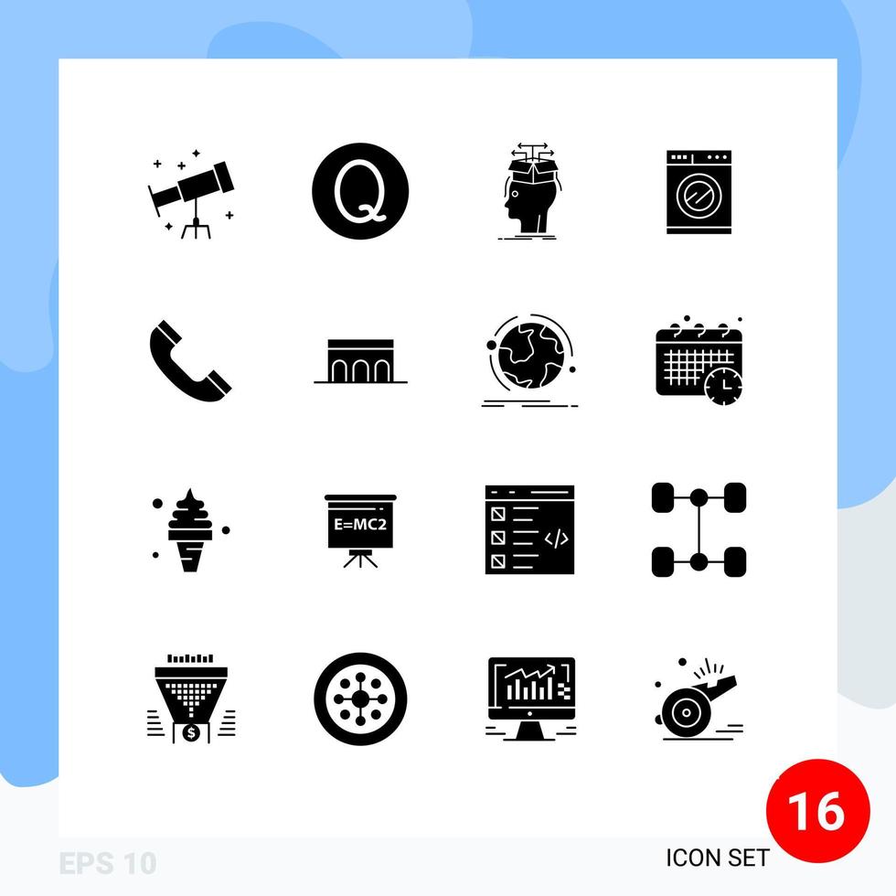 symboles d'icônes universelles groupe de 16 glyphes solides modernes d'éléments de conception vectoriels modifiables de machine d'appel de tête de téléphone d'arc vecteur