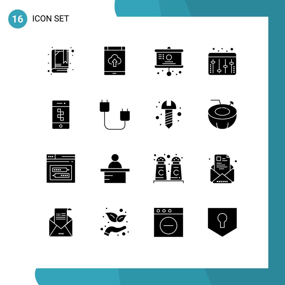 ensemble de 16 symboles d'icônes d'interface utilisateur modernes signes pour le réglage de l'égaliseur de la carte d'application smartphone éléments de conception vectoriels modifiables vecteur