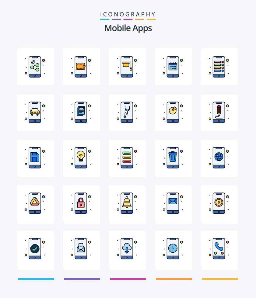 applications mobiles créatives pack d'icônes remplies de 25 lignes telles que le téléphone. date. apprentissage. calendrier. ordre du jour vecteur