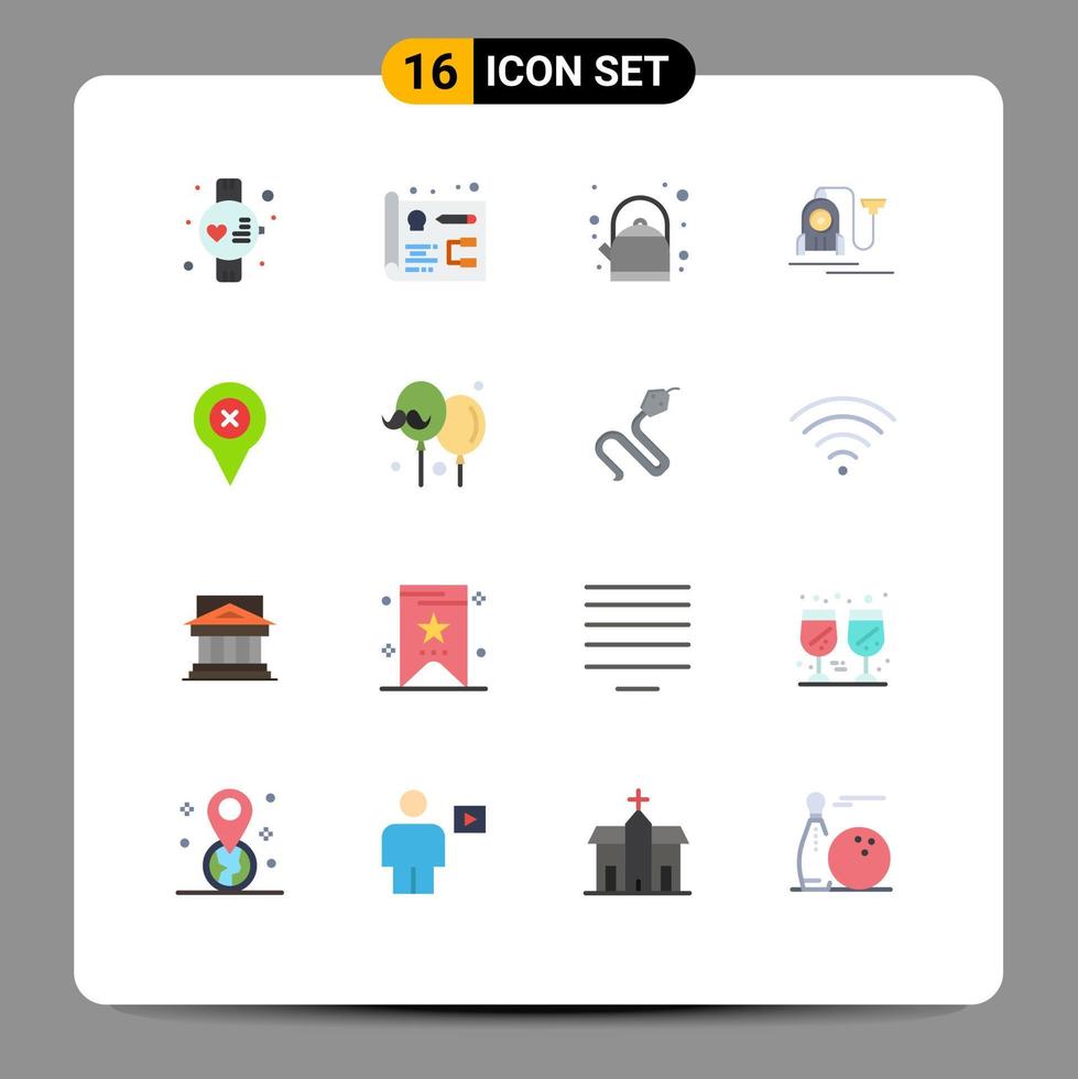 16 icônes créatives signes et symboles modernes de l'emplacement du ballon câble de broche de thé pack modifiable d'éléments de conception de vecteur créatif