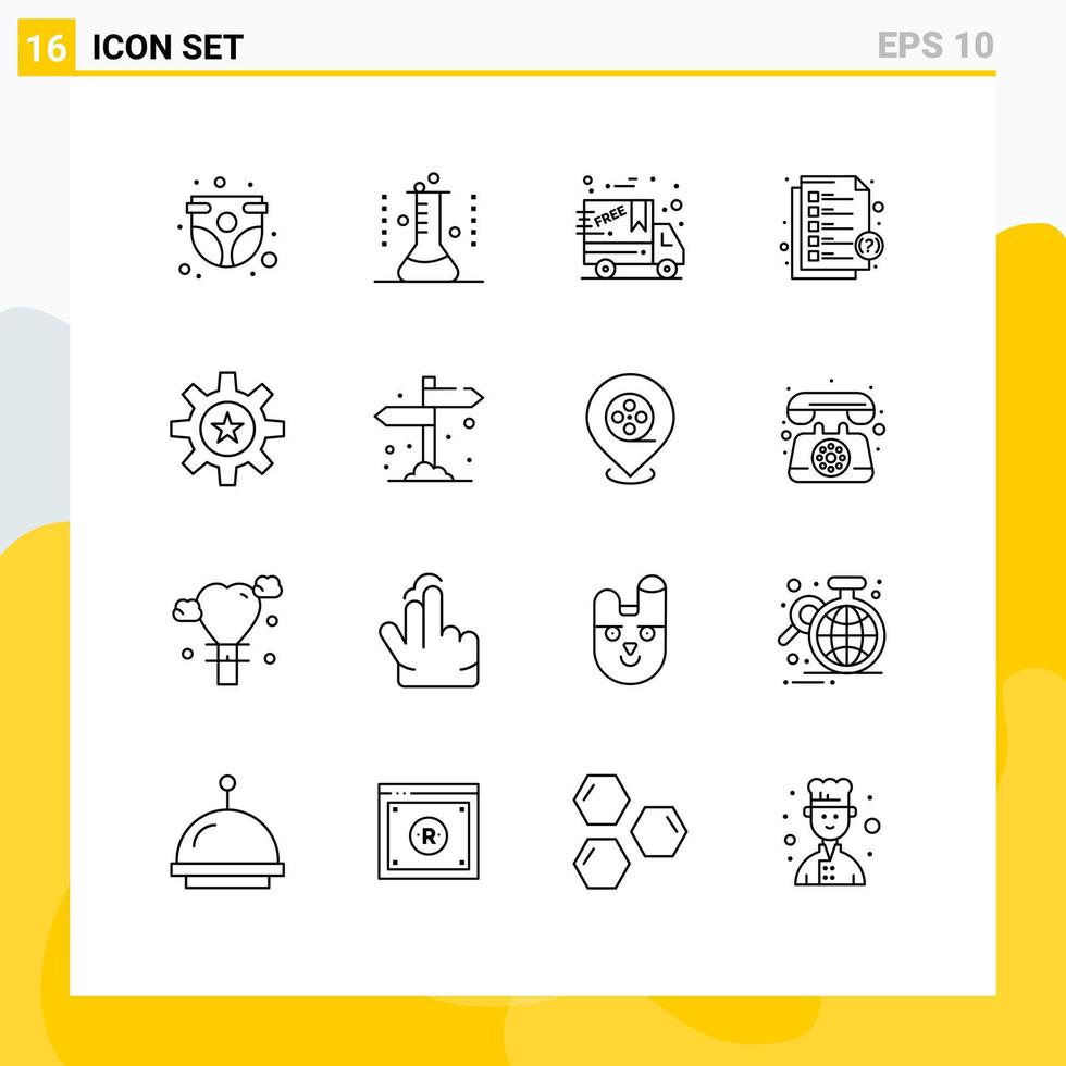 symboles d'icônes universels groupe de 16 contours modernes de la verrerie de laboratoire de messages hr aide à la livraison éléments de conception vectoriels modifiables vecteur