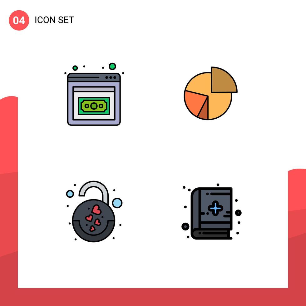 groupe de 4 couleurs plates modernes remplies pour le graphique des statistiques de développement des affaires verrouillage financier éléments de conception vectoriels modifiables vecteur