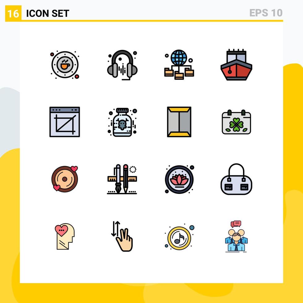 16 concept de ligne remplie de couleurs plates pour sites Web mobiles et applications véhicules agricoles globe transport voile éléments de conception vectoriels créatifs modifiables vecteur