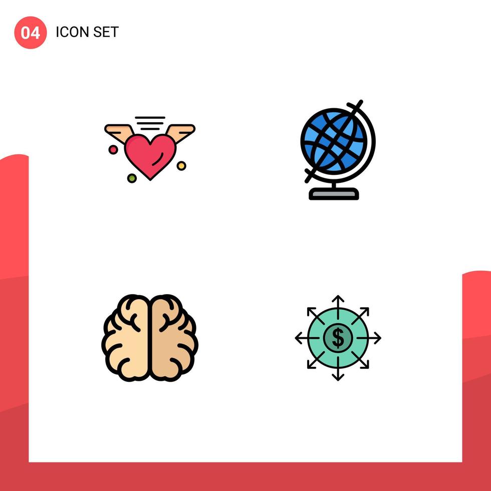 4 concept de couleur plate fillline pour les sites Web mobiles et les applications aimant l'hémisphère mariage globe budget éléments de conception vectoriels modifiables vecteur