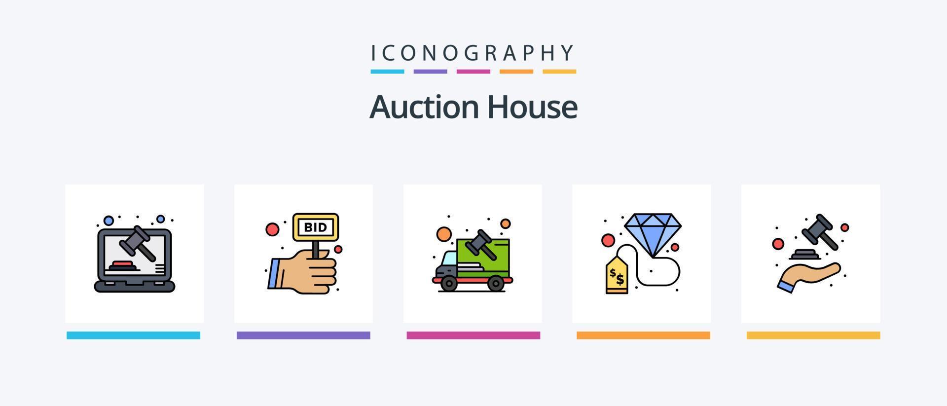 ligne d'enchères remplie de 5 icônes, y compris la main. enchères judiciaires. escalader. trophée. réalisation. conception d'icônes créatives vecteur