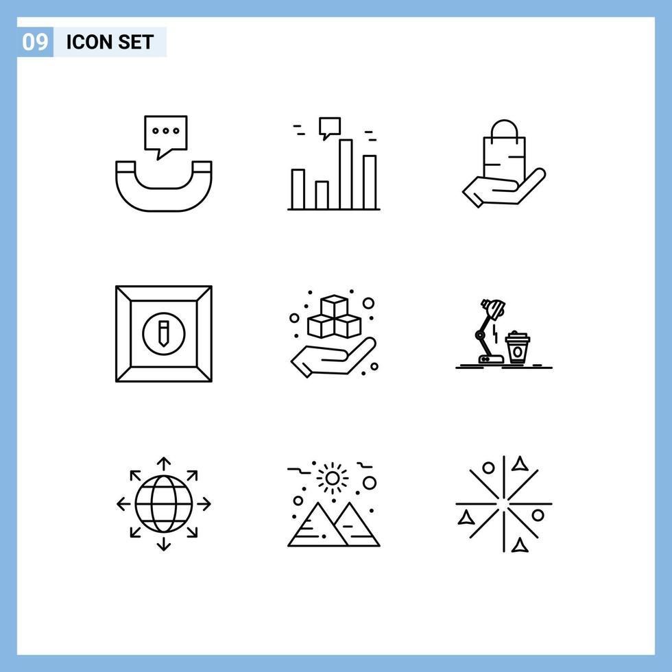 9 icônes créatives signes et symboles modernes de boîte à main boîte de produit de commerce électronique éléments de conception vectoriels modifiables vecteur