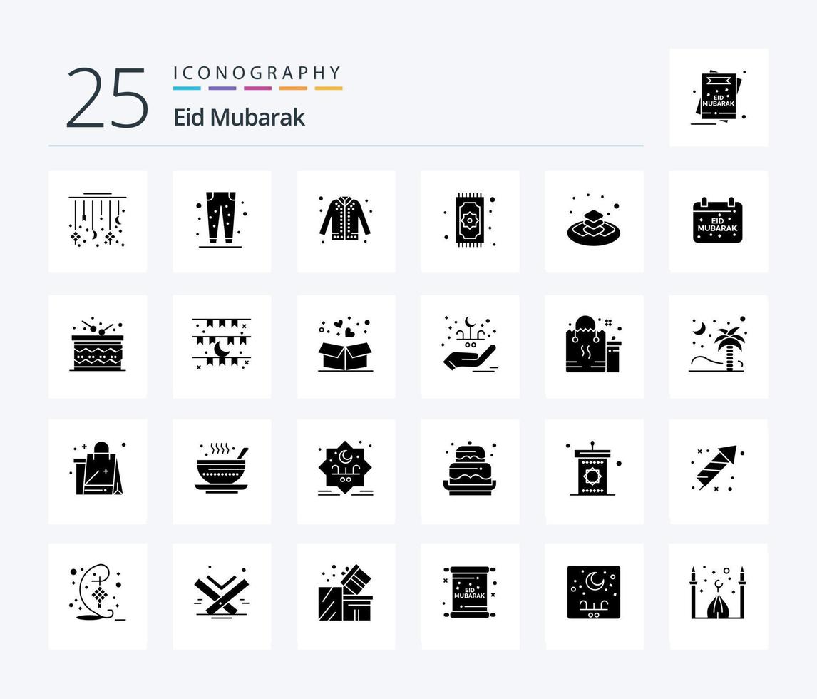 eid mubarak 25 pack d'icônes de glyphes solides comprenant namaz. tapis. aïd. aïd. mode vecteur