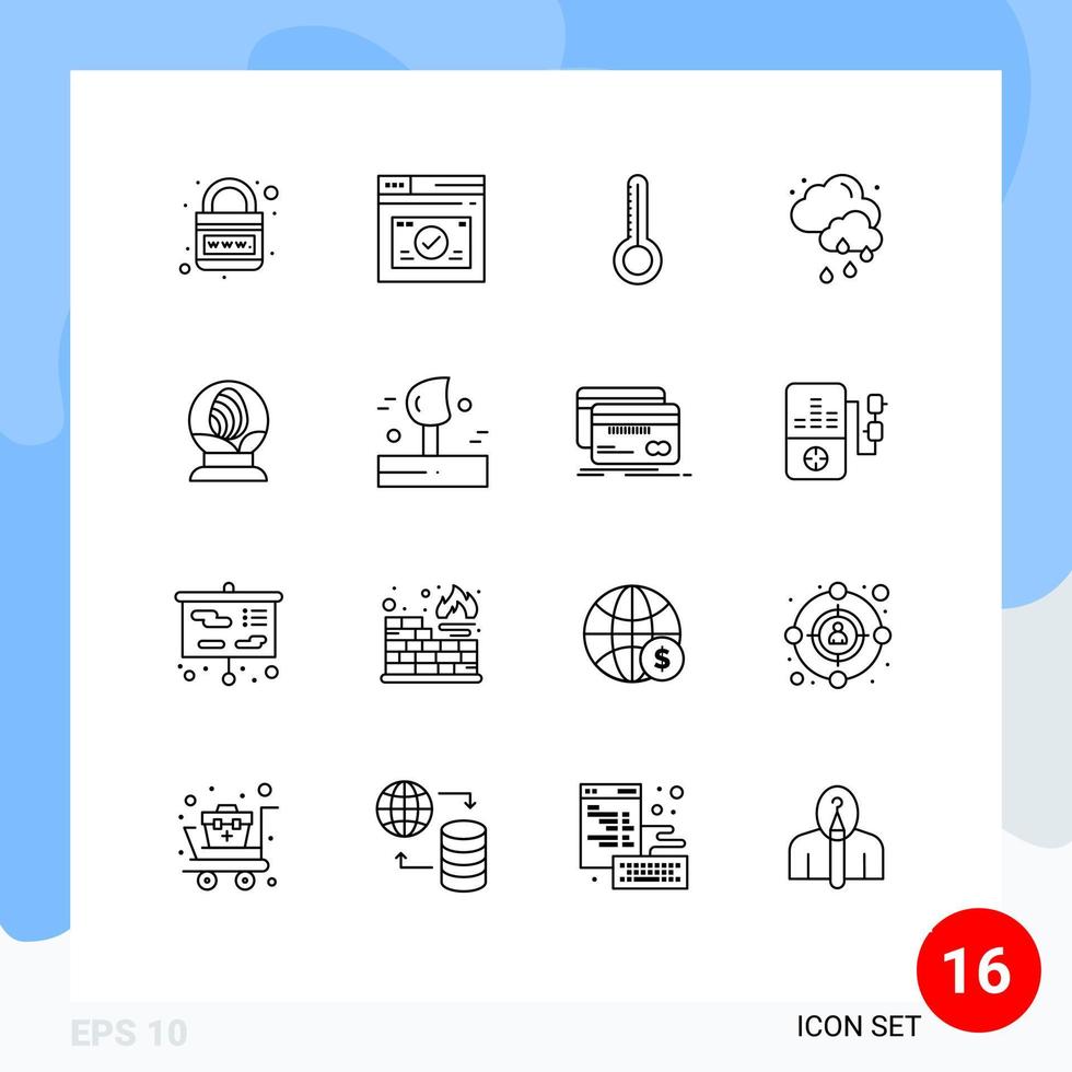 pack d'icônes vectorielles stock de 16 signes et symboles de ligne pour les éléments de conception vectoriels modifiables de nuage de temps de site Web de verre d'oeuf vecteur