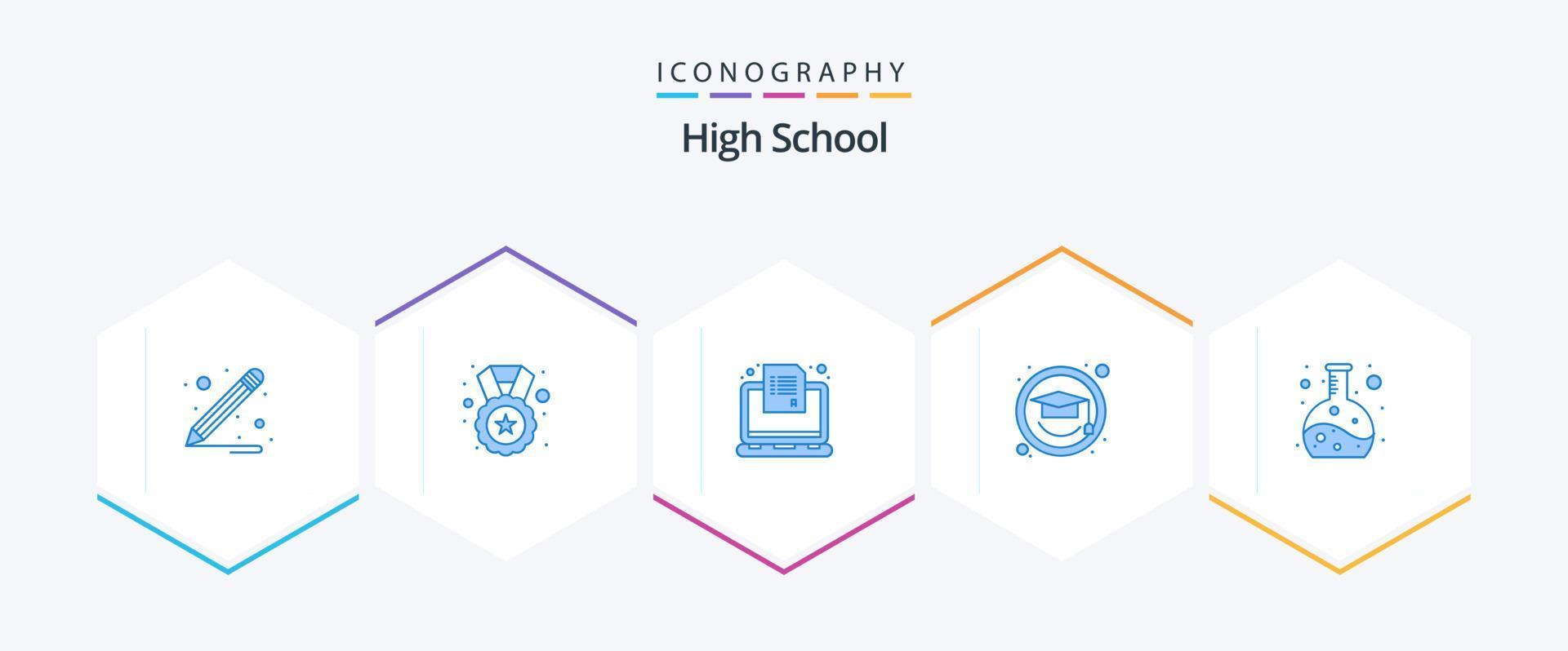 pack d'icônes bleu lycée 25 comprenant. expérience. en ligne. chimie. l'obtention du diplôme vecteur